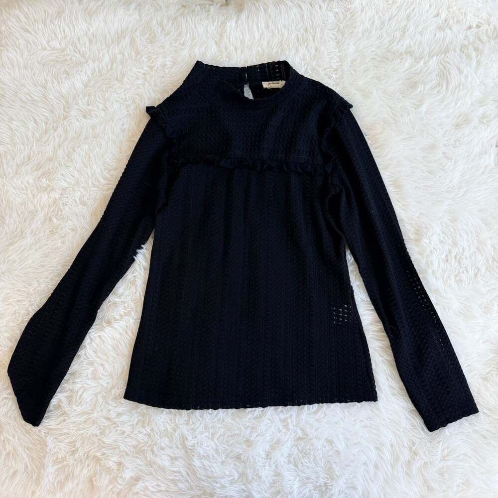 Holly Bracken Mockneck Ruffle Top Black Size S